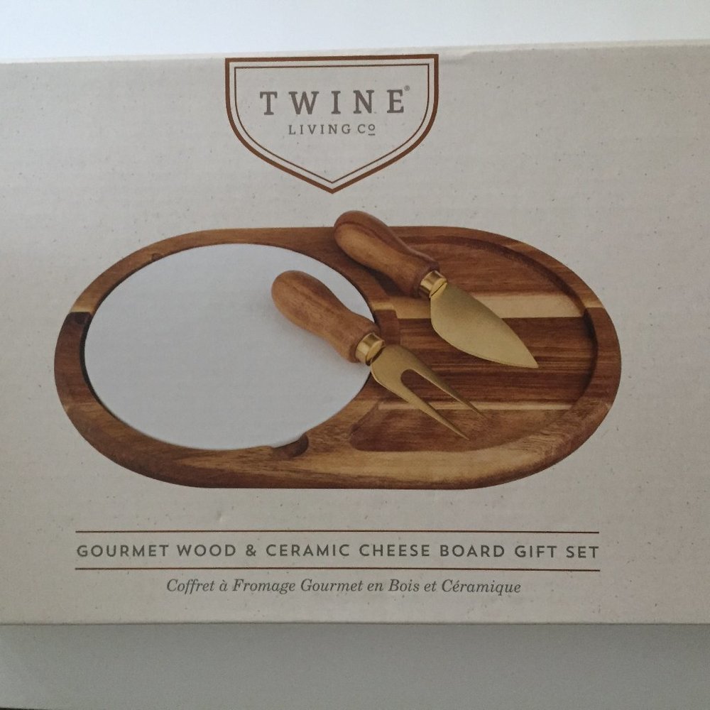 Gourmet Wood & Ceramic Cheese Board Gift Set